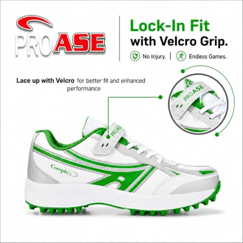 Image of Pro ASE Lightweight Cricket Shoes - Durable & Comfortable | Ideal for Turf, Ground & Hard Surfaces | Allrounder Design with Studs, Velcro & Superior Grip | White, Blue, Green, Red