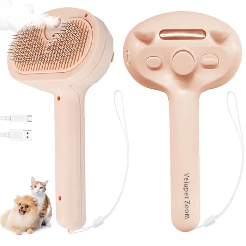 Image of Cat Steam Brush for Shedding, Pet Steam Brush for Dog with Release Button,Anti-Static Pet Spray Hair Removal Comb,Cat Spray Comb for Long & Short Haired Pets,Pink