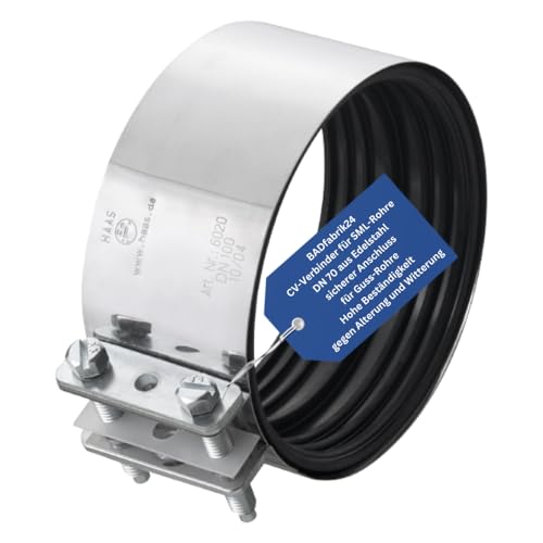 BADfabrik24 CV-Verbinder für SML-Rohre – Edelstahl W2, robuster Zweischraubverbinder nach DIN EN 877,ohrschelle, Rohrkupplung, Abwasserrohre, Verbindungsmuffe, Rohrverbindung (DN70)