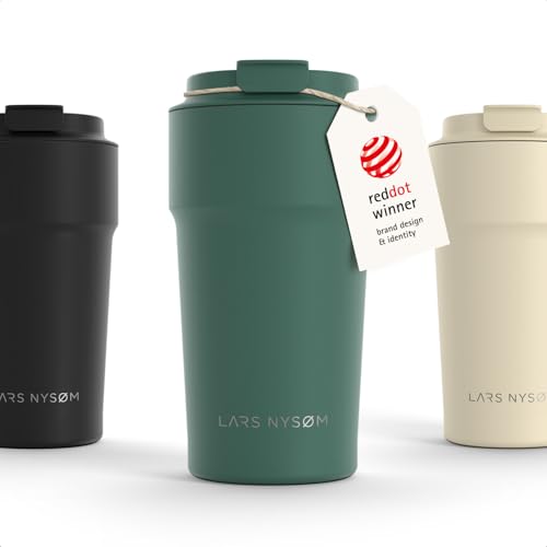 Image of LARS NYSOM Thermo Coffee Mug to go 17oz | Travel Mug 0.5 Liter with Insulation | Silicone grip base | Leak Proof Stainless Steel Tumbler for Coffee and Tea on the Go (Powder Pine Green, 17oz)