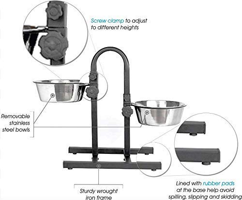 Woofy Stainless Steel Double Diner Food Bowl Stand For Dog Adjustable With 2 Bowls (U Type, Small 1600 Ml) 2