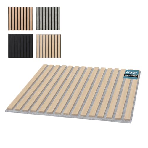 AKUMAX 4 Pack Wood Panels-3D Slat Wall Panelling for Wall-Ceiling and Sound Absorbing - Wooden Wall Panels for Living Room, Bedroom-Fire Retardant & FSC-15.5 ft²(Classic Oak)