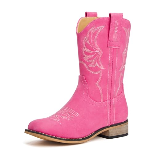 vodvob Kids Western Boots for Boys Girls Embroidered Cowgirl Cowboy Boots
