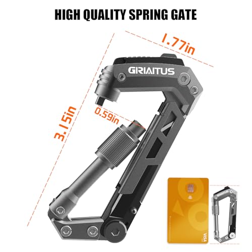 Image of Carabiner Multitool with Pocket Knives, 8-in-1 EDC Carabiners, Serrated Knife, Rope Cutter, Screwdriver, Can Bottle Opener, Ruler, Folding Knife for Camping Hiking, Gifts for Men (Grey)