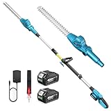 SEESII Teleskop Heckenschere Akku 20 Zoll, Leicht 3,91kg für Senioren & Frauen, 4,4m Reichweite, 600W mit 2x4000mAh Akku, 135° Schwenkkopf, Elektrische Heckentrimmer Langstiel für Hohe Hecken