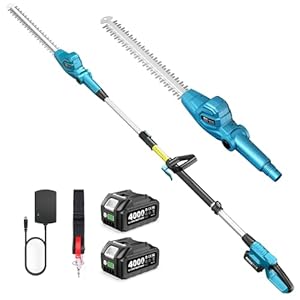 SEESII Telescopic Hedge Trimmer Battery 20 Inches, Lightweight 3.9 kg for Elderly and Women, 4.4 m Reach, 600 W Motor with 2 x 4.0Ah Batteries, Adjustable Head 135°, Electric Hedge Trimmer for High