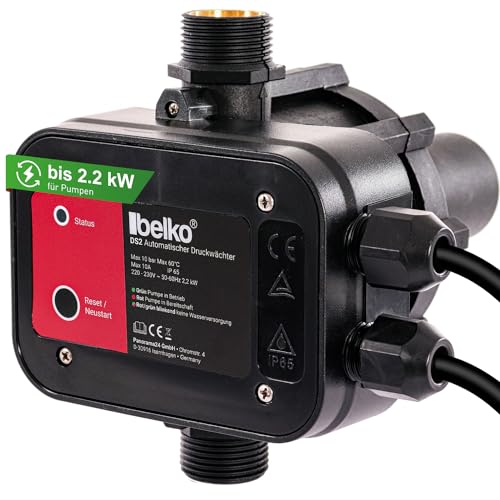 Belko Druckwächter Druckschalter für Wasserpumpen BIS 2,2 kW, mit Kabel bis 10 Bar, Gartenbewässerung elektronische Pumpensteuerung Hauswasserwerk Trockenlaufschutz