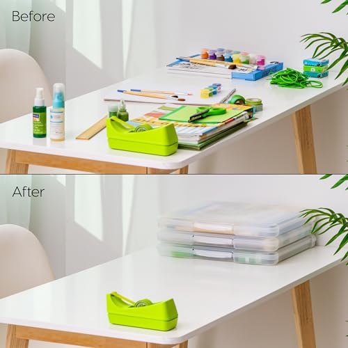 Image of IRIS USA Fits 12 inch x 12 inch Paper, 10-Pack Thin Portable Plastic Scrapbook Paper Storage Cases Organizers with Built-in Handle for Art and Craft Supplies, Office Document, Stationery, Photo - Clear