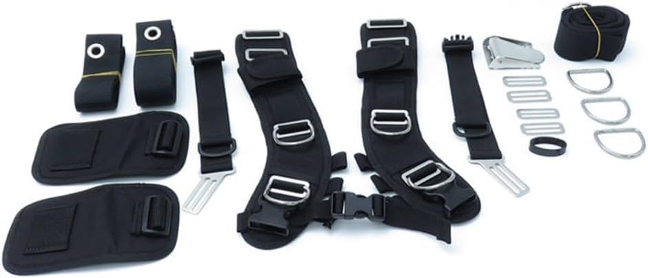 Adjustable Scuba Diving Backplate Harness Set With Neoprene Shoulder Pads, Stainless Steel & Nylon For BCD Backmount Gear For Secure Equipment Fixing, Black