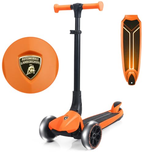 Lamborghini Roller Kinder 3-8 Jahre bis 50kg, Dreirad-Kinderroller mit LED-Rädern &Pedal, Höhenverstellung, Faltbarer Kinderroller ab 3 Jahre, Tretroller Kinderscooter ab Kleinkind Junge Mädchen