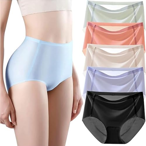 NEWWAN Ropa Interior de Seda de Hielo Ultrafina Que no Deja Marcas,Bragas Transpirables de Cintura Media de Hielo sin Costuras (X-Large,Shape-W)