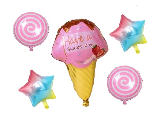 Image of ARV ZONE 5 Pcs Ice Cream Candy Foil Balloons and Rainbow Star Foil for Girls Kids Boys Birthday Baby Shower, Birthday Balloons, Donut theme birthday decorations (Icecream 9th)