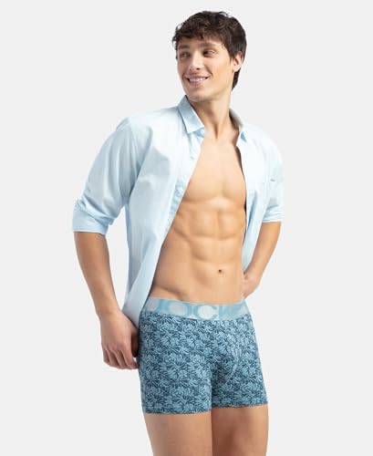 Image of Jockey IC30 Men's Tactel Microfiber Elastane Stretch Printed Trunk with Moisture Move Properties Blue Shadow L