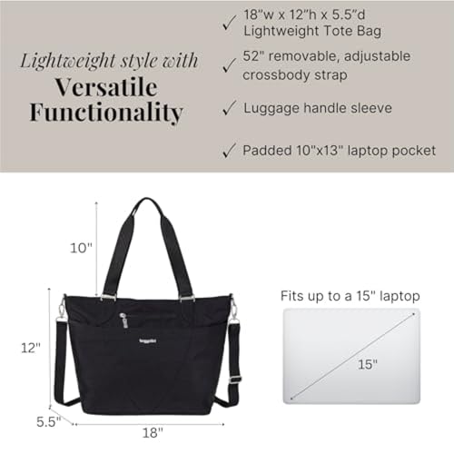 Image of Baggallini Avenue Tote - 12x18 Laptop Tote Bag for Women - Lightweight Work Travel Carry On Bag