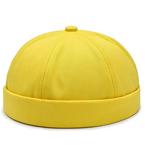 Image of No Brim Skullcap Sailor Cap Adjustable Rolled Cuff Docker Beanie Hat Brimless Caps for Men