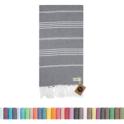 Turkish Beach Towel - 100x180cm Large Turkish Hammam Peshtemal Towel - Super Absorbent, Quick Dry, Sand Free, Lightweight, Compact Towels for Swimming, Bath, Yoga Gym, Sauna and Travel (Dark Grey) Cover