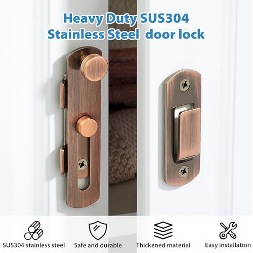 Image of Alise 4 Inch Red Bronze SUS304 Stainless Steel Gate Latches for Barn Door | Heavy Duty Gate Hardware ,Security Flip Latch,Anti-theft Latch,Safety Door Lock for Barn Wood Fence Sliding French Doors