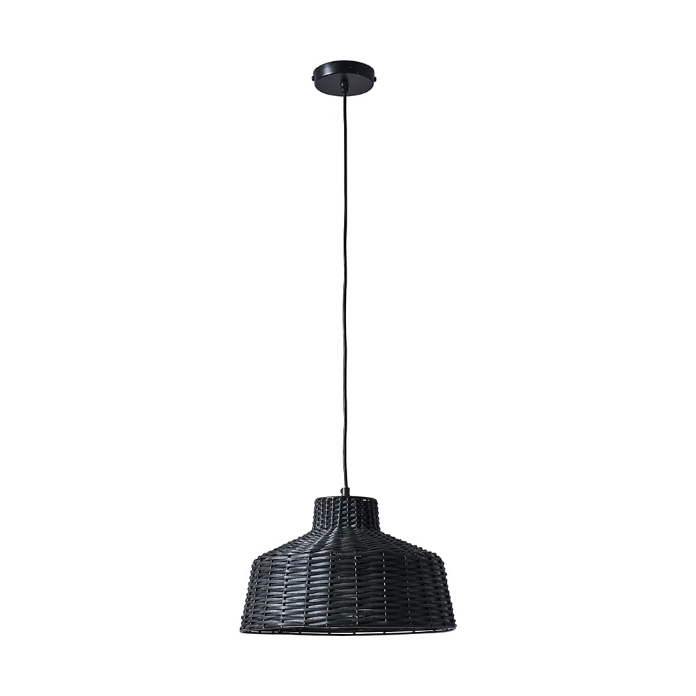 MiniSun | Boho Style Black Woven Wicker Tapered Ceiling Pendant Light Fitting | Pendant Lights, Home Décor & Improvement Essential | Mains Wired