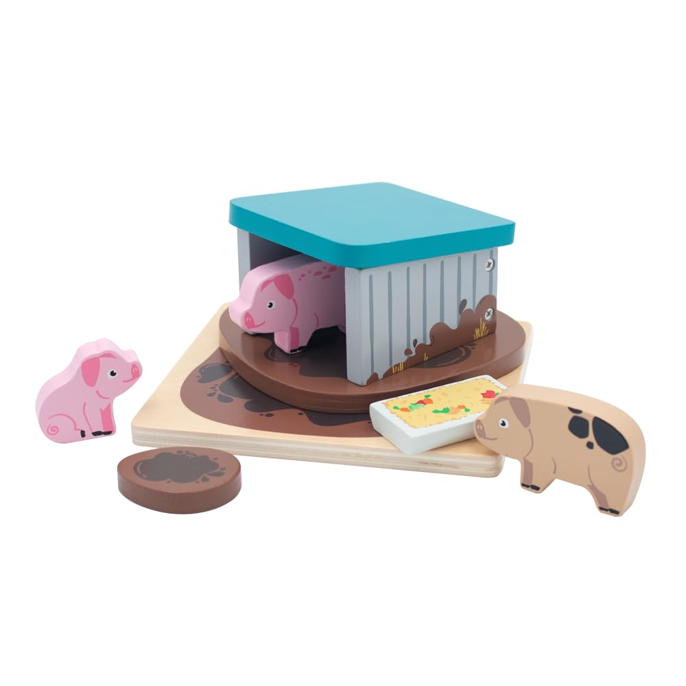 jumini Wooden Home Farm Barn Set  Includes Animals & Farmer | FSC Wood | Montessori-Friendly Toy | Compatible with Other Farm Sets | Suitable for Age 18months+ (Pig Sty)