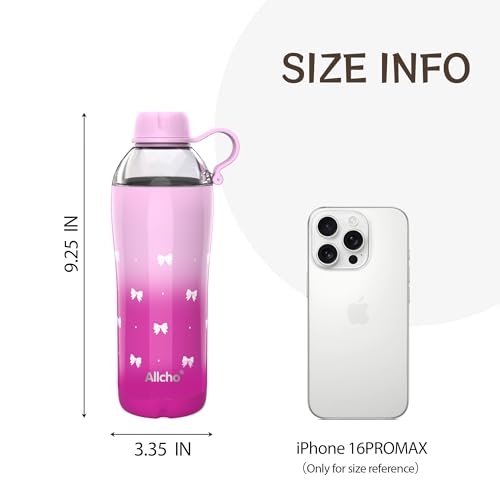 Image of Bow Insulated Water Bottle for Women, 18 oz Stainless Steel Water Bottles, Double Walled, 2 Lids (Chug & Tumbler) - Hydrate & Caffeinate, Available Gift Wrapping