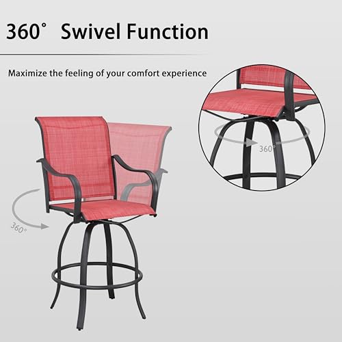 Image of LOKATSE HOME Outdoor Swivel Bistro Stool Set of 4 for Balcony, Poolside, Backyard, Garden, Red