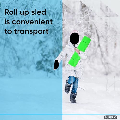 Superio Flexible Carpet Sled, Rollup Flying Carpet with Handles, 54" Lightweight Snow Rolling Slider for Kids and Adults, Flat Snow Sled for Quilting (Green) - Thumbnail 7