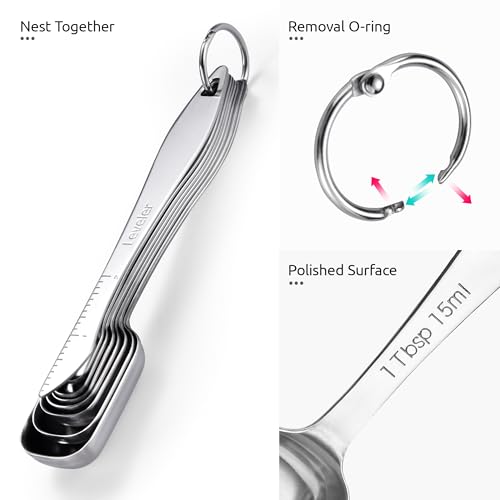 Image of U-Taste Narrow Square Measuring Spoons, Metal Measure Set of 8 with Leveler