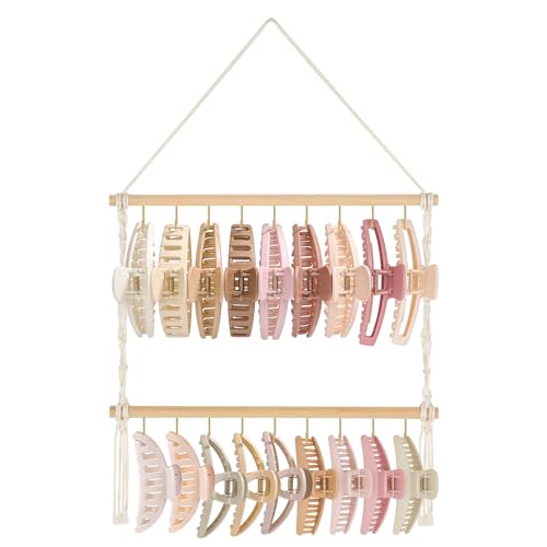 Dahey Macrame Claw Clip Organizer Hanging Hair Claw Clip Holder Storage Hair Accessories for Women Girls Jewelry Hanger Display Wall Decor for Bedroom Door Closet