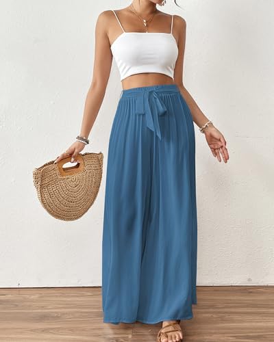 Image of Bsubseach Women Wide Leg Pants Floral Flowy Palazzo Pants
