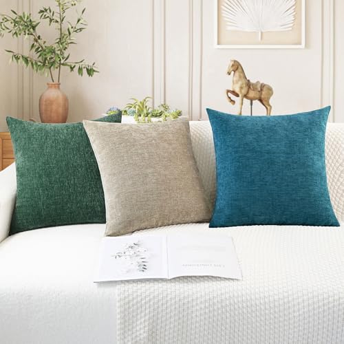 Image of CaliTime Throw Pillow Covers Decorative 24 X 24 Inches Pack of 2 Cozy Chenille Cushion Case for Couch Sofa Bed Living Room Home Light Taupe