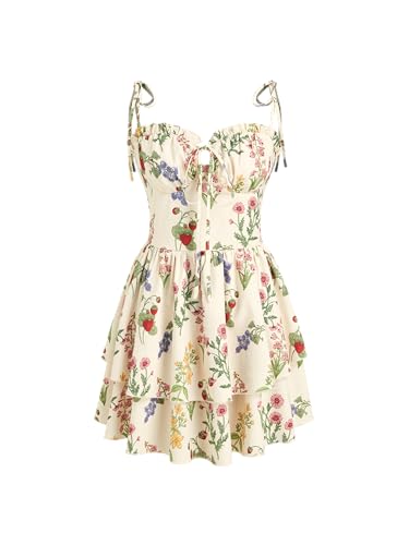 CIDER Damen-Sommerkleid, Blumenmuster, Spaghettiträger, niedliches Sommerkleid, Boho-Kleid, Freizeit-Outfits, Mehrfarbig, X-Groß