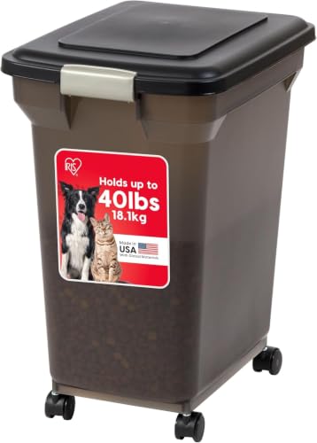 IRIS USA Airtight Dog Food Storage Container 40 lb Wheels Smoke/Black