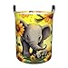 mother and baby elephant sunflowers print Laundry Basket Circular Hamper Waterproof Bathroom Hamper Storage Bin Organizer Basket Laundry Hamper with Handles for Clothes Toys Small