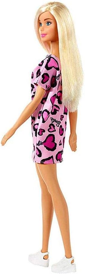 BarbieDoll, Blonde, Wearing Pink Heart-Print Dress and Platform Sneakers, for 3 to 7 Year Olds