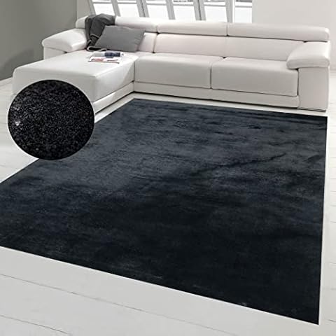Großer Teppich Wohnzimmer weicher Flokati Badezimmer waschbar in schwarz Cover