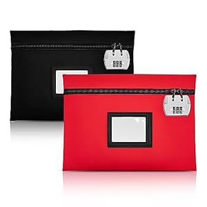 SMARTAKE 2-Pack Money Bags with Lock, Bank Deposit Money Bags with Zipper, Durable Waterproof Oxford Cash Bags, Valuable Storage Bags for Checks Cards Notary Supplies, 11.3 x 8.3 Inch (Red & Black)