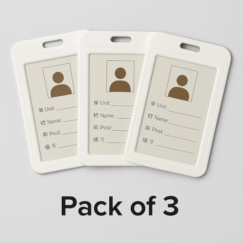 Image of ABHA Print Plastic ID Card Holder with Premium Lanyard for Office /School (Vertical) (White, Pack of 3pcs.)