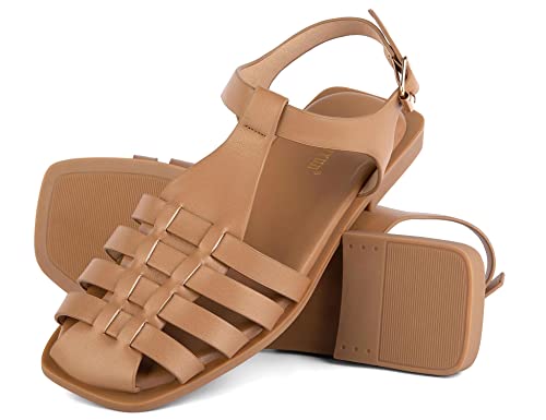 MaxMuxun Women's Flat Sandals Closed Toe Summer Roman Sandals Beach Sandals Square Toe Gladiator Outdoor Shoes