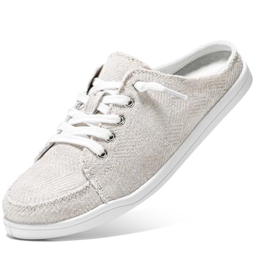 STQ Slip On Mule Sneakers Slide on Canvas Shoes Casual Blackless Orthopedic Shoes with Arch Support Warm Wood Beige Size 6