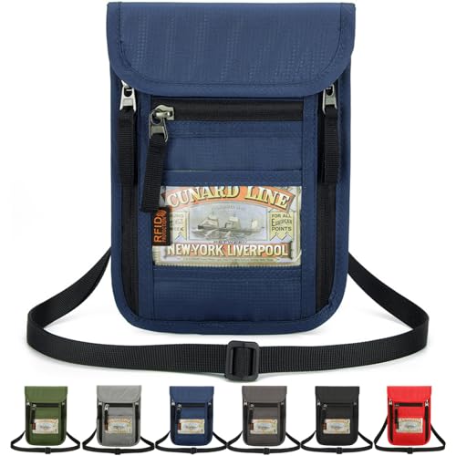 Tcdwla Brustbeutel Damen Herren Kinder, Reise Brusttasche mit RFID Schutz, Brustbeutel mit Mehreren Taschen für Bargeld, Karten, Schlüssel, Reisepass (Blau)