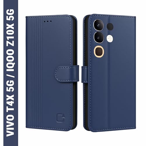 Image of AIBEX Shock Proof Flip Compatible for Vivo Y31 Pro 5G / IQOO Z10X 5G / Vivo T4X 5G Flip Cover Leather Finish | Inside TPU with Card Pockets | Wallet Stand | Complete Protection Flip Case - Blue