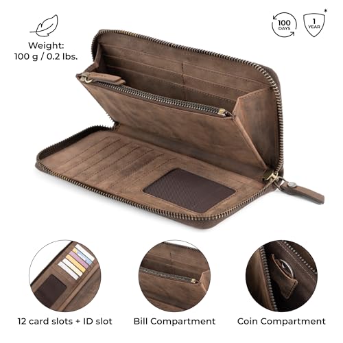 BERLINER BAGS Vintage Genuine Leather Wallet Margo, RFID Blocking Credit Card Holder, Slim Womens Wallet, Zip Around Wallet for 13 Cards and ID window, Bills, Coins - Brown4