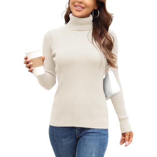 Image of Rocorose Women's Ribbed Turtleneck Sweater Long Sleeve Knitted Solid Pullover