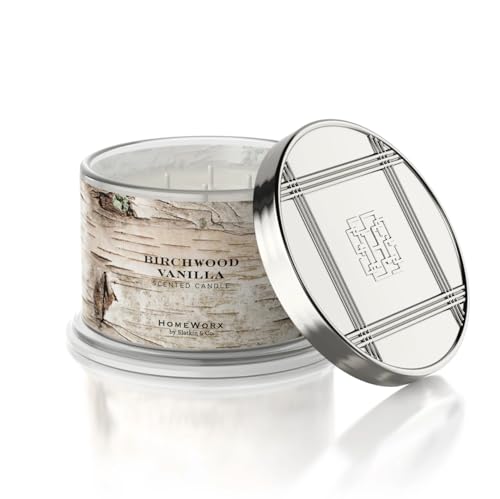 HomeWorx by Slatkin & Co - Birchwood Vanilla - Premium Scented 18oz 4 Wick Candle - Long-Lasting Jar Candle, 30-55 Hours Clean Burn Time - Birchwood, Vanilla, Jasmine, & Cedarwood