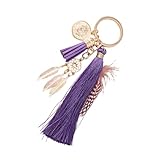 YiNLuax Llavero hecho a mano con dije hexagonal emplumado, adorno decorativo único para bolso, estilos de regalo elegantes, accesorios de llavero, Morado (, Talla única