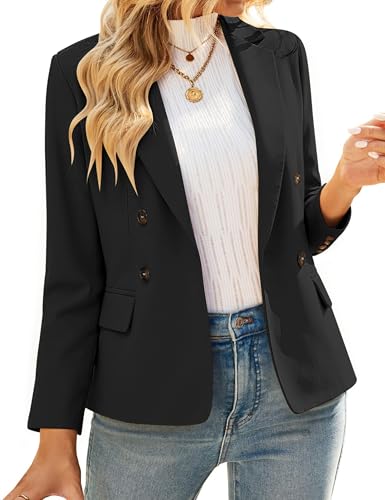 luvamia Blazers for Women Business Casual Double Breasted Notched Lapel Long Sleeve Work Office Suit Jackets Blazer