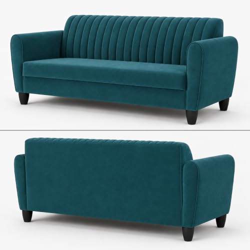 Image of MS Luxury FURNITRE Premium Luster 3-1-1 Sofa Set | 3 Seater | 5 Seater | Velvet Suede Fabric | 7 Colours with Sollid fibare Legs & 4 Cushion Free. (Teal, 3 Seater)