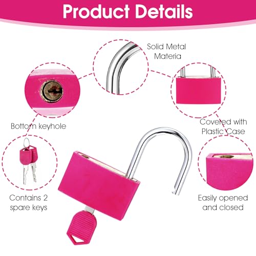 Gjinxi 2Pcs Gym Locker Lock with Key, Aluminum Pink Locker Lock with 1.65inch Wide, Waterproof Locker Padlock for Shed, Gate, and Storage Unit - Thumbnail 3