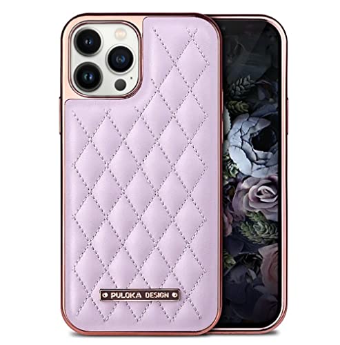 Image of PULOKA iPhone 13 Pro Max Leather Cover Electroplated Back Case Royal Diamond Specially Designed Cover for Apple iPhone 13 PRO Max 6.7 inchinch - Purple