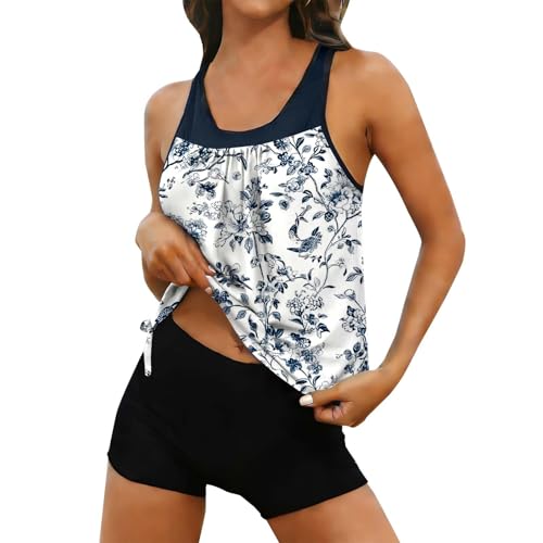 Maillot de bain tankini femme ventre plat shorty fleuri floral 2 pièces grand taille